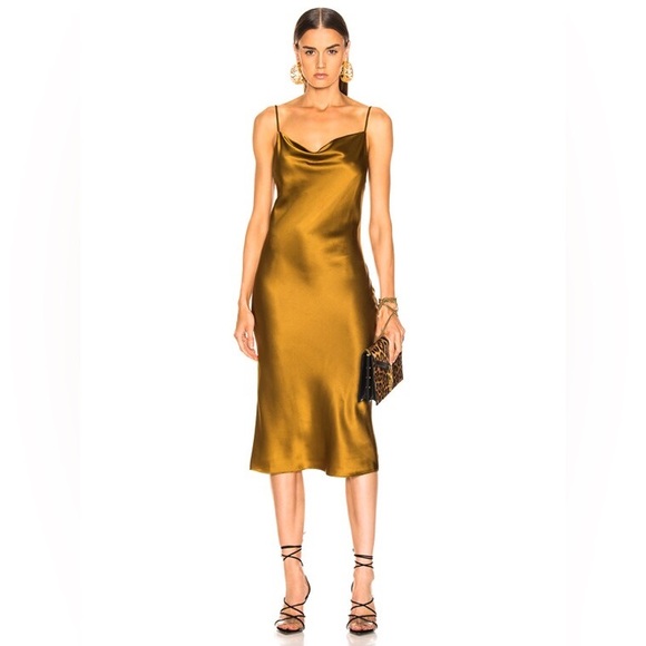 Fleur du Mal Dresses & Skirts - Fleur du Mal Satin Slip Midi Dress in Metallic Gold
